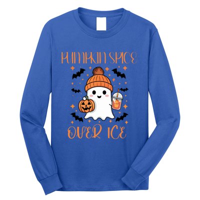 Pumpkin Spice Over Ice Cute Ghost Iced Coffee Vibes Gift Long Sleeve Shirt