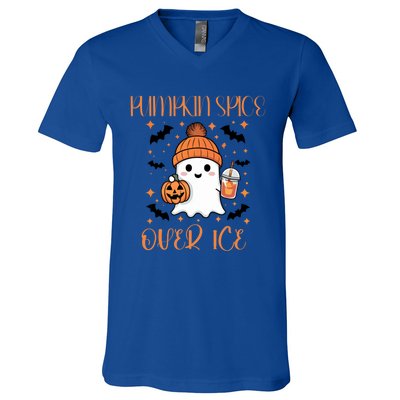 Pumpkin Spice Over Ice Cute Ghost Iced Coffee Vibes Gift V-Neck T-Shirt