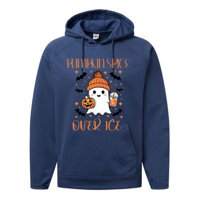 Pumpkin Spice Over Ice Cute Ghost Iced Coffee Vibes Gift Performance Fleece Hoodie