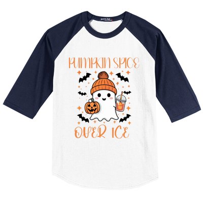 Pumpkin Spice Over Ice Cute Ghost Iced Coffee Vibes Gift Baseball Sleeve Shirt