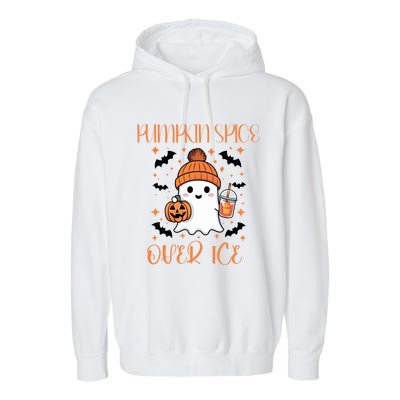 Pumpkin Spice Over Ice Cute Ghost Iced Coffee Vibes Gift Garment-Dyed Fleece Hoodie