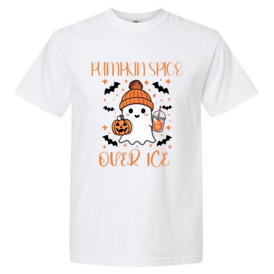 Pumpkin Spice Over Ice Cute Ghost Iced Coffee Vibes Gift Garment-Dyed Heavyweight T-Shirt