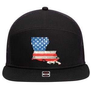 Patriotic State Of Louisiana Usa Flag 7 Panel Mesh Trucker Snapback Hat