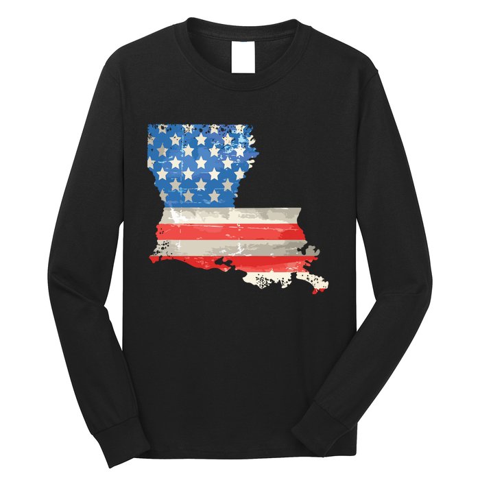 Patriotic State Of Louisiana Usa Flag Long Sleeve Shirt