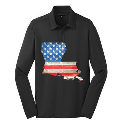 Patriotic State Of Louisiana Usa Flag Silk Touch Performance Long Sleeve Polo