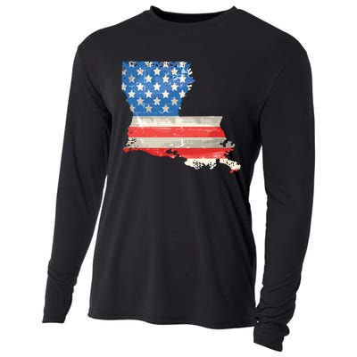 Patriotic State Of Louisiana Usa Flag Cooling Performance Long Sleeve Crew