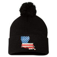 Patriotic State Of Louisiana Usa Flag Pom Pom 12in Knit Beanie