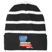 Patriotic State Of Louisiana Usa Flag Striped Beanie with Solid Band