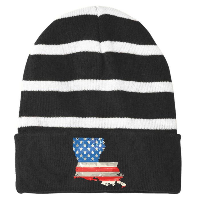 Patriotic State Of Louisiana Usa Flag Striped Beanie with Solid Band