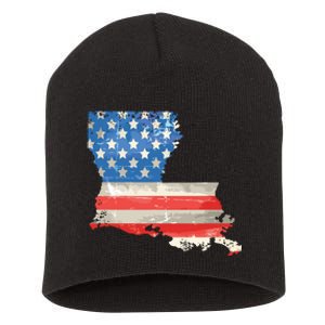 Patriotic State Of Louisiana Usa Flag Short Acrylic Beanie