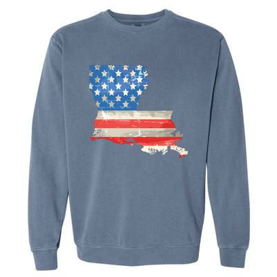 Patriotic State Of Louisiana Usa Flag Garment-Dyed Sweatshirt