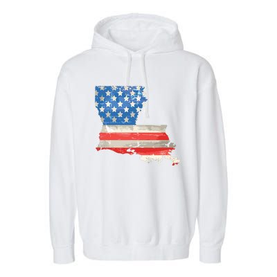 Patriotic State Of Louisiana Usa Flag Garment-Dyed Fleece Hoodie