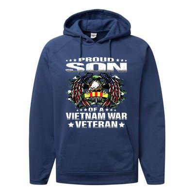 Proud Son Of A Vietnam War Veteran Military Vets Child Gift Performance Fleece Hoodie