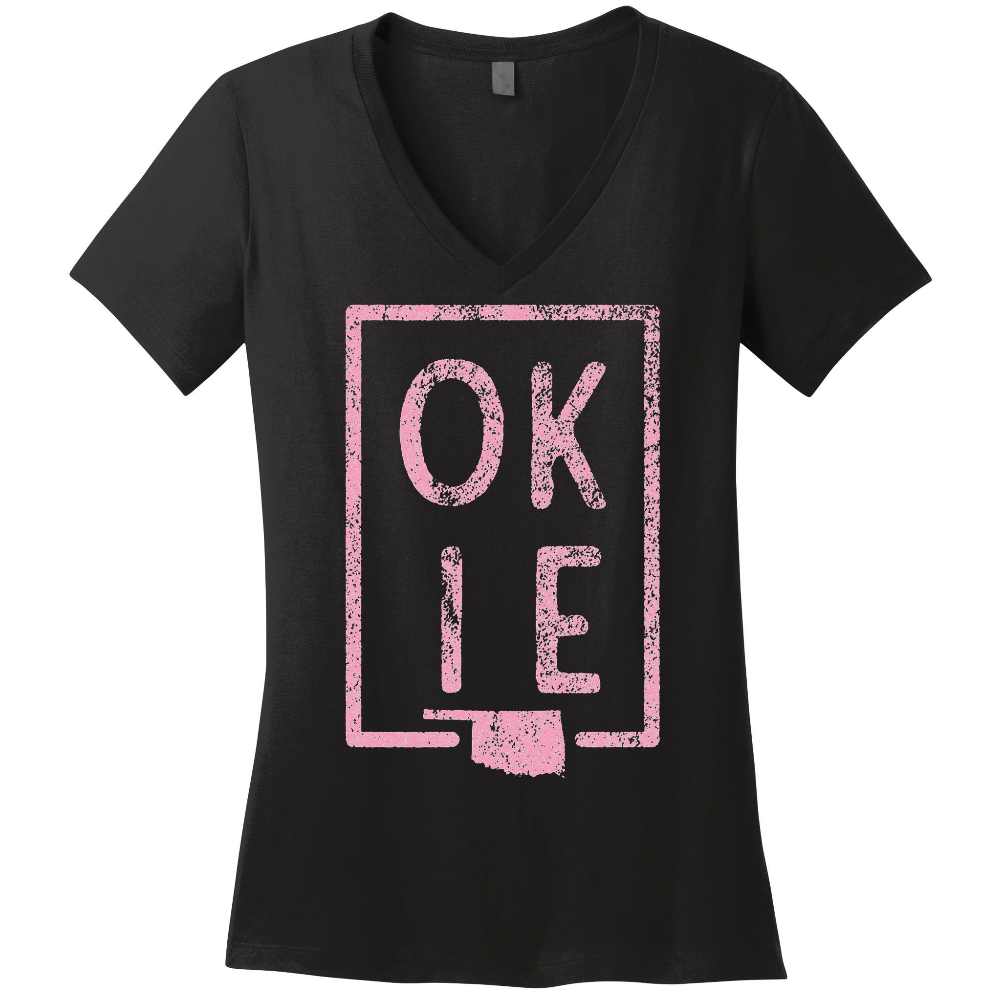 Pink State of Oklahoma Okie Women's V-Neck T-Shirt