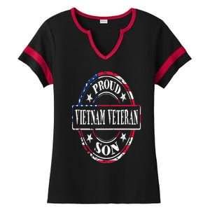 Proud Son Of A Vietnam Veteran American Flag Colors Ladies Halftime Notch Neck Tee