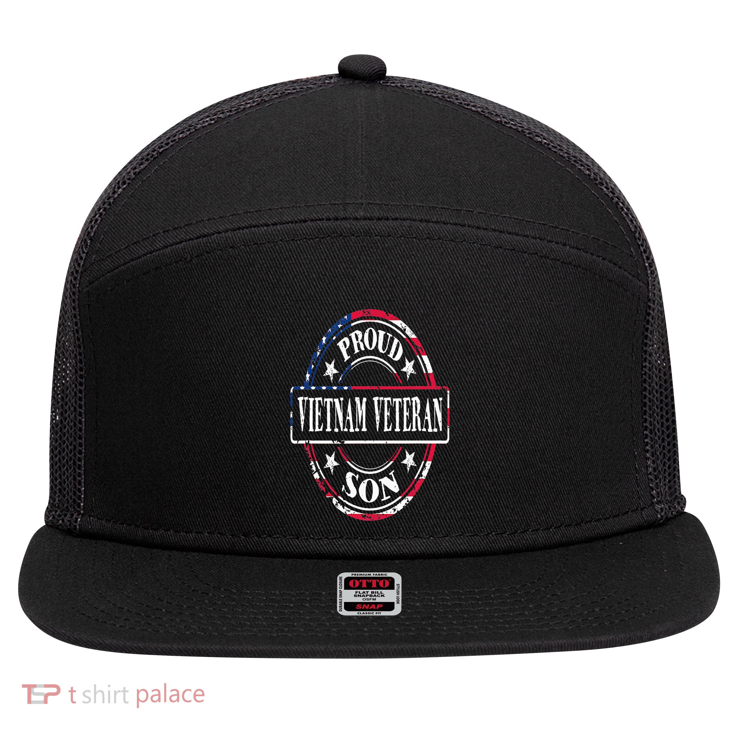Proud Son Of A Vietnam Veteran American Flag Colors 7 Panel Mesh Trucker Snapback Hat