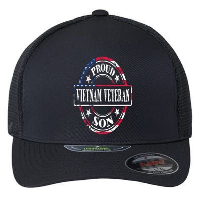 Proud Son Of A Vietnam Veteran American Flag Colors Flexfit Unipanel Trucker Cap