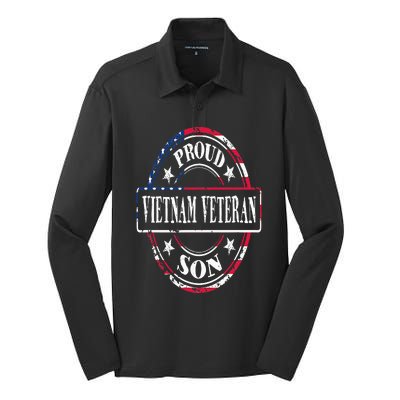 Proud Son Of A Vietnam Veteran American Flag Colors Silk Touch Performance Long Sleeve Polo