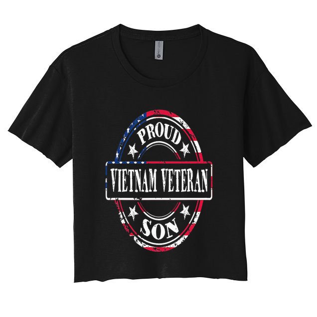 Proud Son Of A Vietnam Veteran American Flag Colors Crop Top
