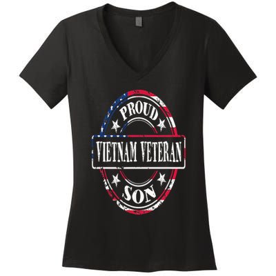 Proud Son Of A Vietnam Veteran American Flag Colors Women's V-Neck T-Shirt