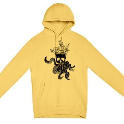 Pirate Ship Octopus Buccaneer Crossed Bones Freebooter Skull Gift Premium Pullover Hoodie