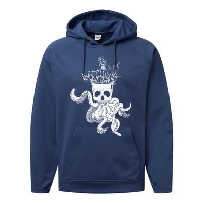 Pirate Ship Octopus Buccaneer Crossed Bones Freebooter Skull Gift Performance Fleece Hoodie