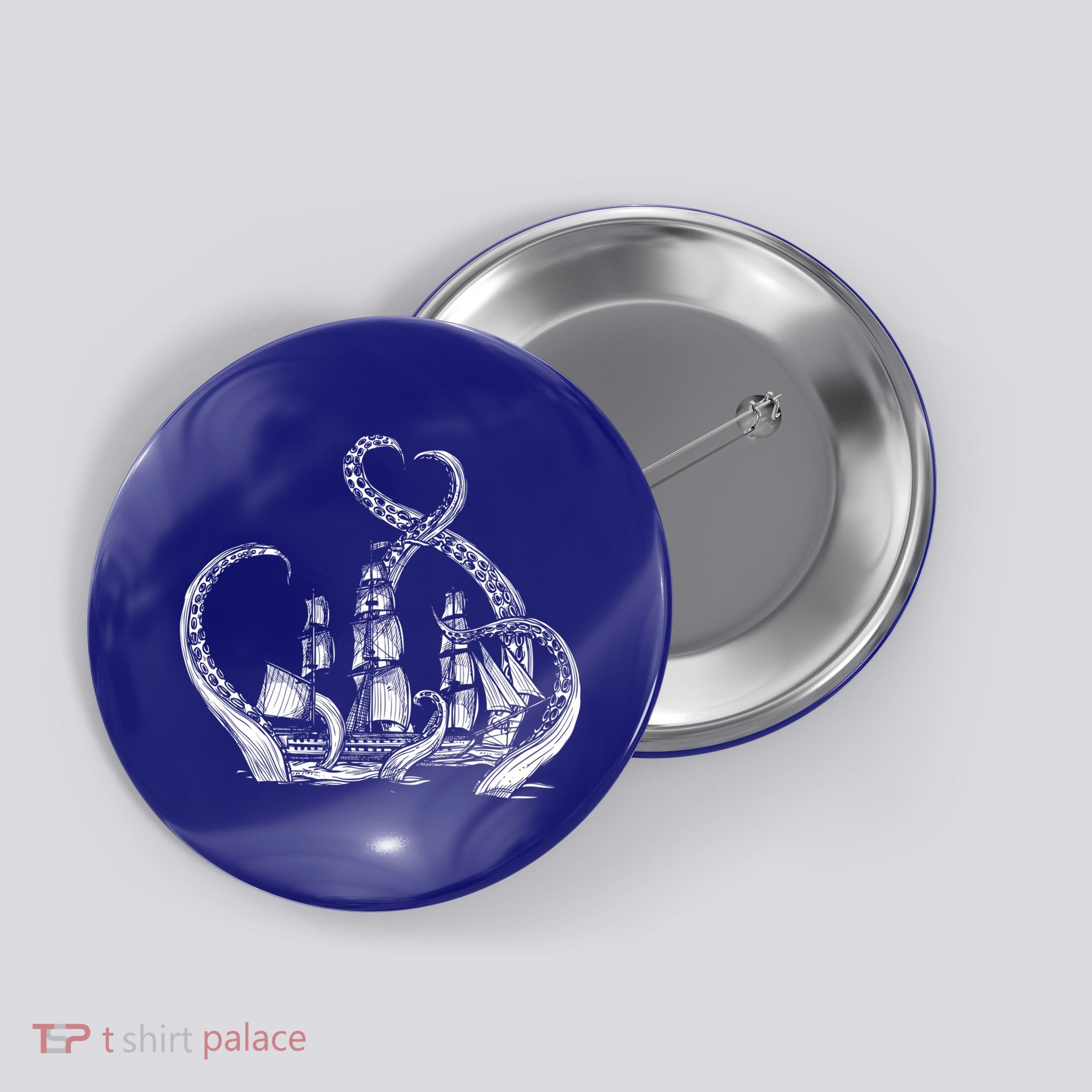 Pirate Ship Octopus Buccaneer Freebooter Crossed Bones Skull Gift Button