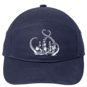 Pirate Ship Octopus Buccaneer Freebooter Crossed Bones Skull Gift 7-Panel Snapback Hat