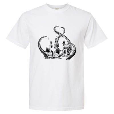 Pirate Ship Octopus Buccaneer Freebooter Crossed Bones Skull Gift Garment-Dyed Heavyweight T-Shirt