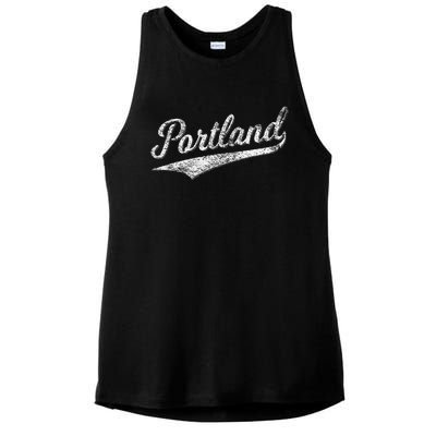 Portland State Of Oregon Baseball Script Flag Swoosh Ladies PosiCharge Tri-Blend Wicking Tank