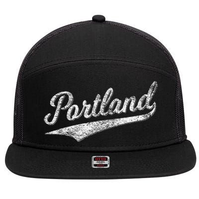 Portland State Of Oregon Baseball Script Flag Swoosh 7 Panel Mesh Trucker Snapback Hat