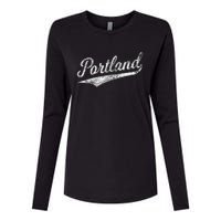 Portland State Of Oregon Baseball Script Flag Swoosh Womens Cotton Relaxed Long Sleeve T-Shirt