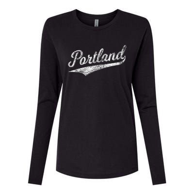 Portland State Of Oregon Baseball Script Flag Swoosh Womens Cotton Relaxed Long Sleeve T-Shirt