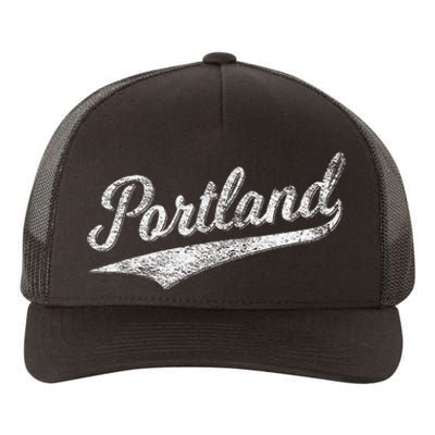 Portland State Of Oregon Baseball Script Flag Swoosh Yupoong Adult 5-Panel Trucker Hat