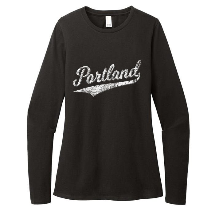 Portland State Of Oregon Baseball Script Flag Swoosh Womens CVC Long Sleeve Shirt