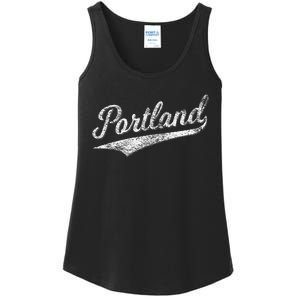 Portland State Of Oregon Baseball Script Flag Swoosh Ladies Essential Tank