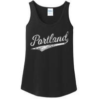 Portland State Of Oregon Baseball Script Flag Swoosh Ladies Essential Tank