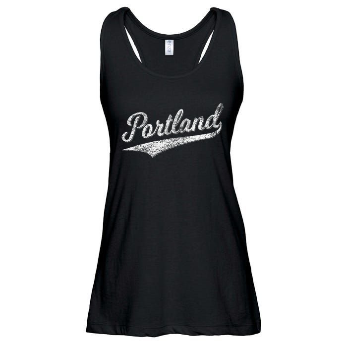 Portland State Of Oregon Baseball Script Flag Swoosh Ladies Essential Flowy Tank