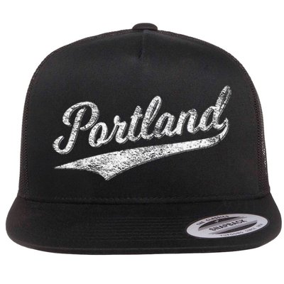 Portland State Of Oregon Baseball Script Flag Swoosh Flat Bill Trucker Hat