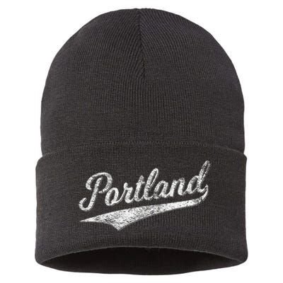 Portland State Of Oregon Baseball Script Flag Swoosh Sustainable Knit Beanie