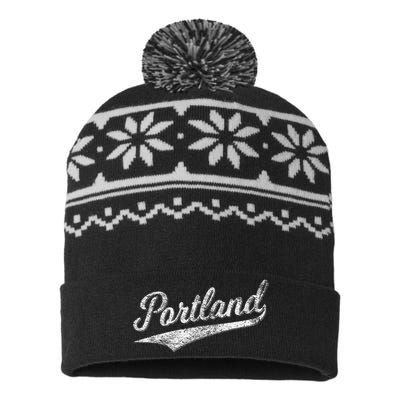 Portland State Of Oregon Baseball Script Flag Swoosh USA-Made Snowflake Beanie