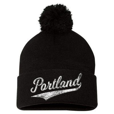 Portland State Of Oregon Baseball Script Flag Swoosh Pom Pom 12in Knit Beanie