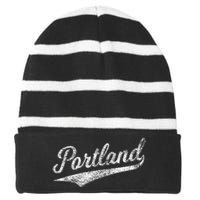 Portland State Of Oregon Baseball Script Flag Swoosh Striped Beanie with Solid Band