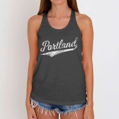 Portland State Of Oregon Baseball Script Flag Swoosh Women's Knotted Racerback Tank