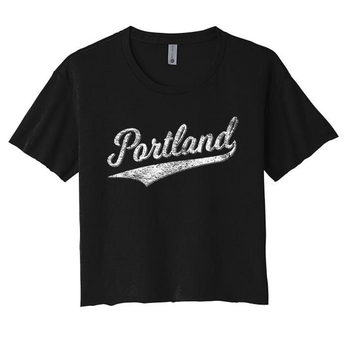 Portland State Of Oregon Baseball Script Flag Swoosh Women's Crop Top Tee