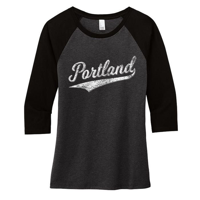 Portland State Of Oregon Baseball Script Flag Swoosh Women's Tri-Blend 3/4-Sleeve Raglan Shirt