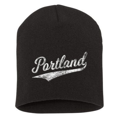 Portland State Of Oregon Baseball Script Flag Swoosh Short Acrylic Beanie