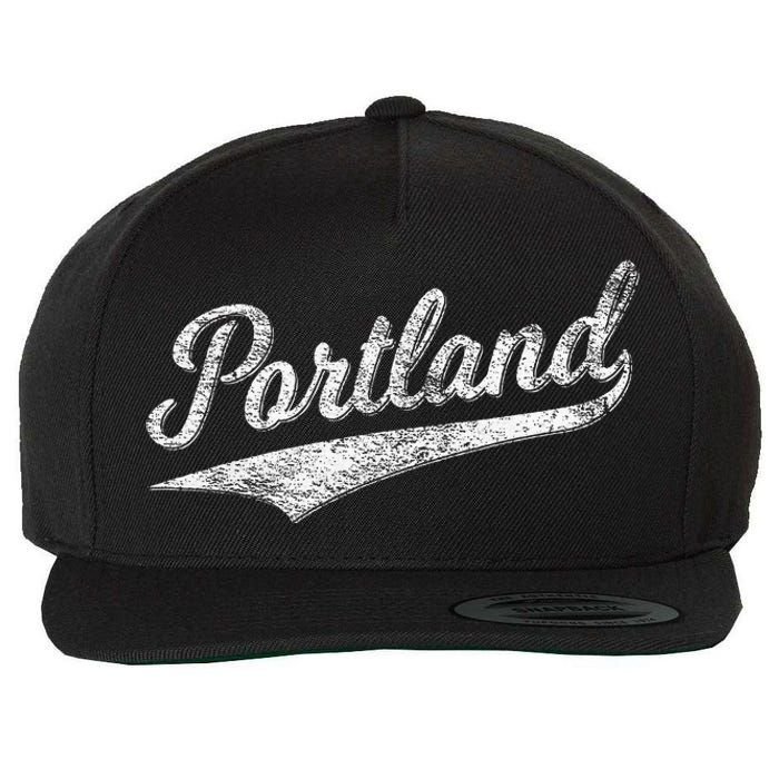 Portland State Of Oregon Baseball Script Flag Swoosh Wool Snapback Cap