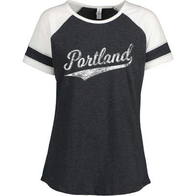 Portland State Of Oregon Baseball Script Flag Swoosh Enza Ladies Jersey Colorblock Tee