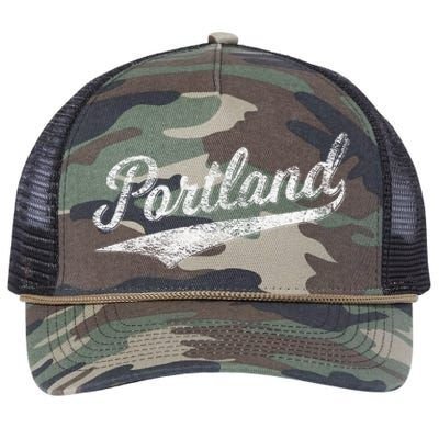 Portland State Of Oregon Baseball Script Flag Swoosh Retro Rope Trucker Hat Cap